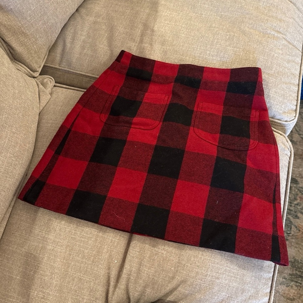 J. Crew Red and Black Checkered Mini Skirt